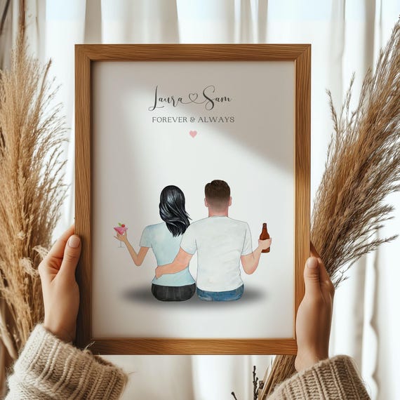 Personalized Couple With Drinks Forever and Always Art Print