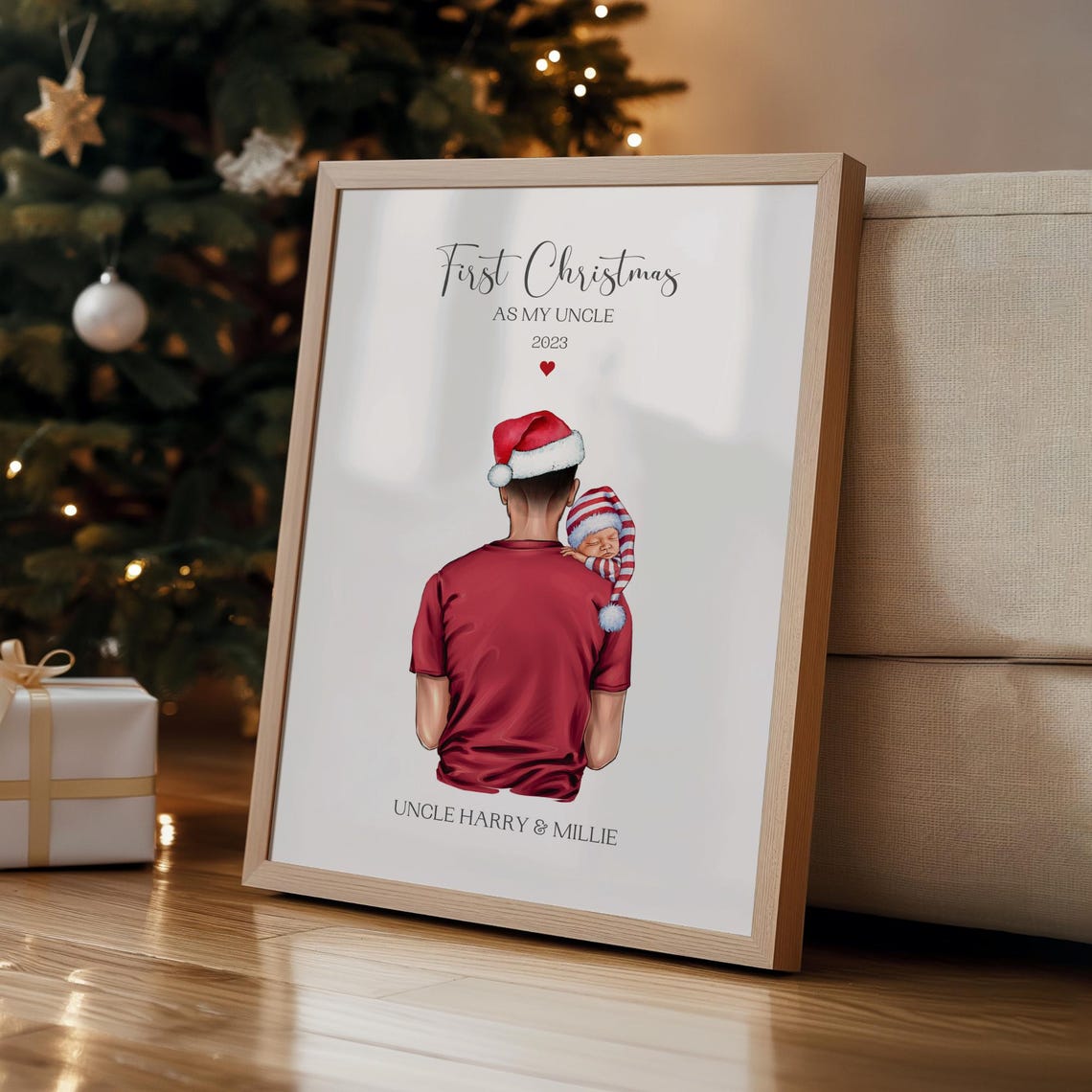 First Christmas As My Uncle Baby On Shoulder Festive Portrait Poster