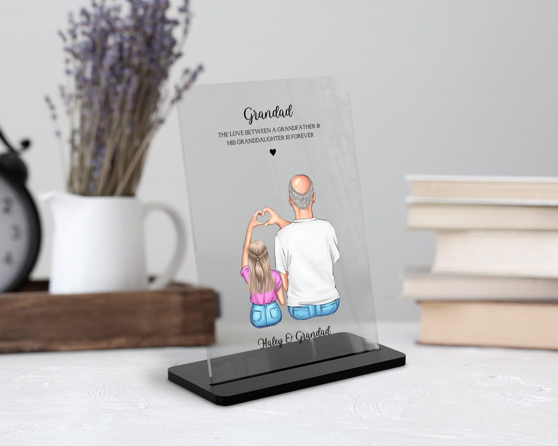 Grandfather And Granddaughter Forever Heart Hands Plaque Print