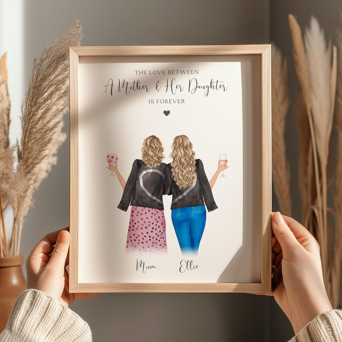 Personalised Mum And Daughter Wine Night Illustrated Art Print