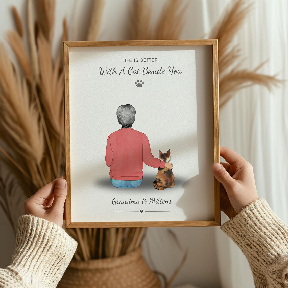 Gift For Grandma And Her Cat Personalised Cat And Owner Print Cat Grandma Gifts Pet And Owner Gift Cat Themed Gifts For Granny
