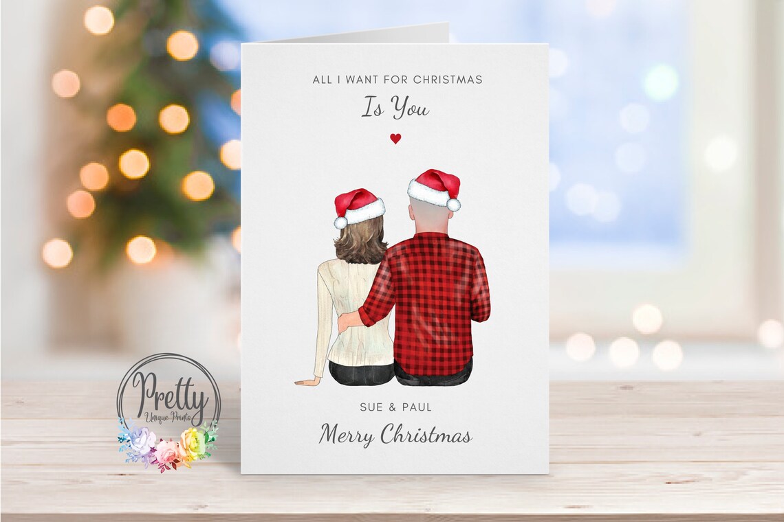 All I Want For Christmas Is You Santa Hats Couple Card Print