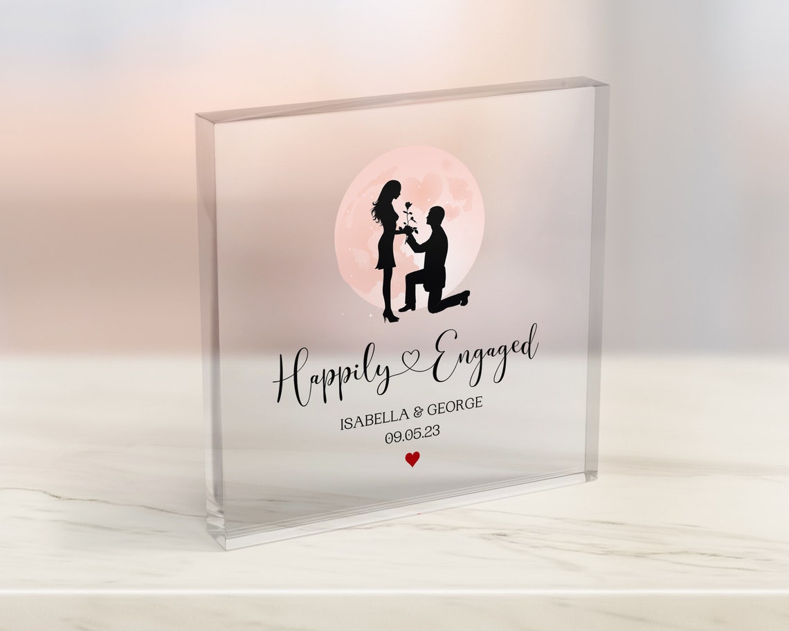 Happily Engaged Personalised Proposal Silhouette Acrylic Block Print