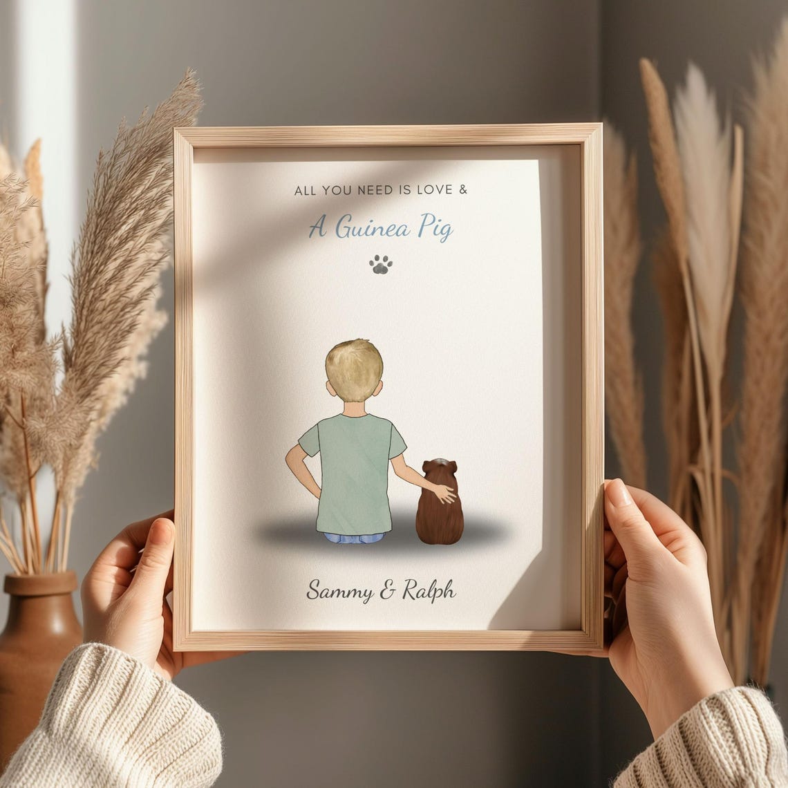 Personalised Boy and Guinea Pig All You Need Is Love Framed Print