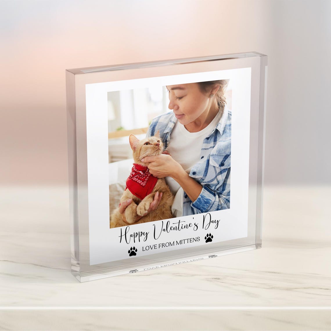 Personalised Cat Photo Acrylic Block Print Happy Valentines Day Gift