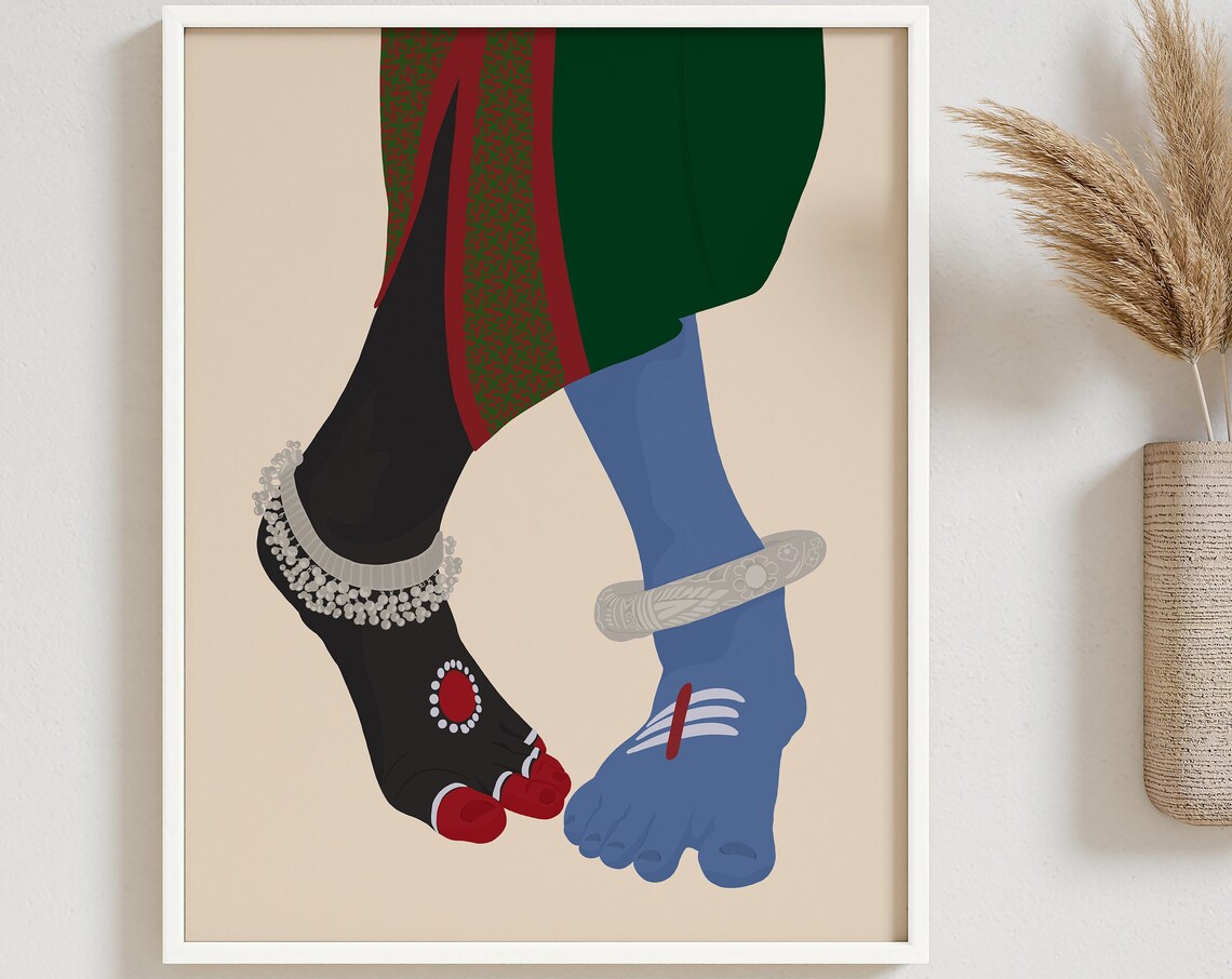 Kali And Shiva Dancing Feet Art Print, Hindu Decor