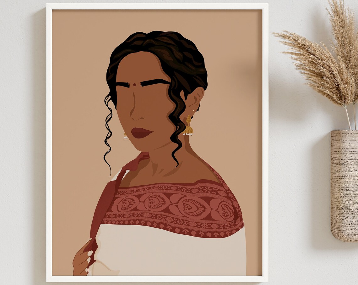 Desi Art Indian Woman Illustration, South Asian Decor
