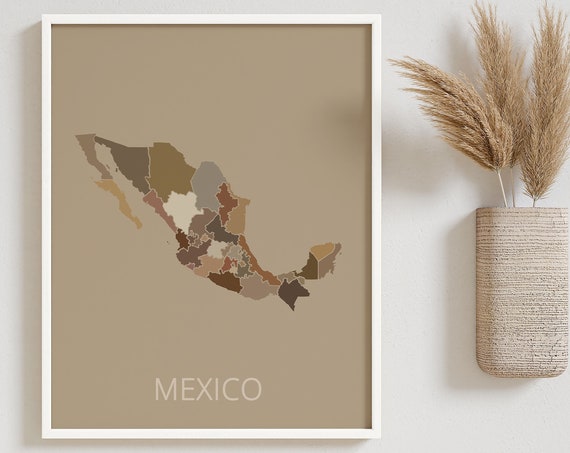 Mexico Map Art Print, Boho Travel Decor