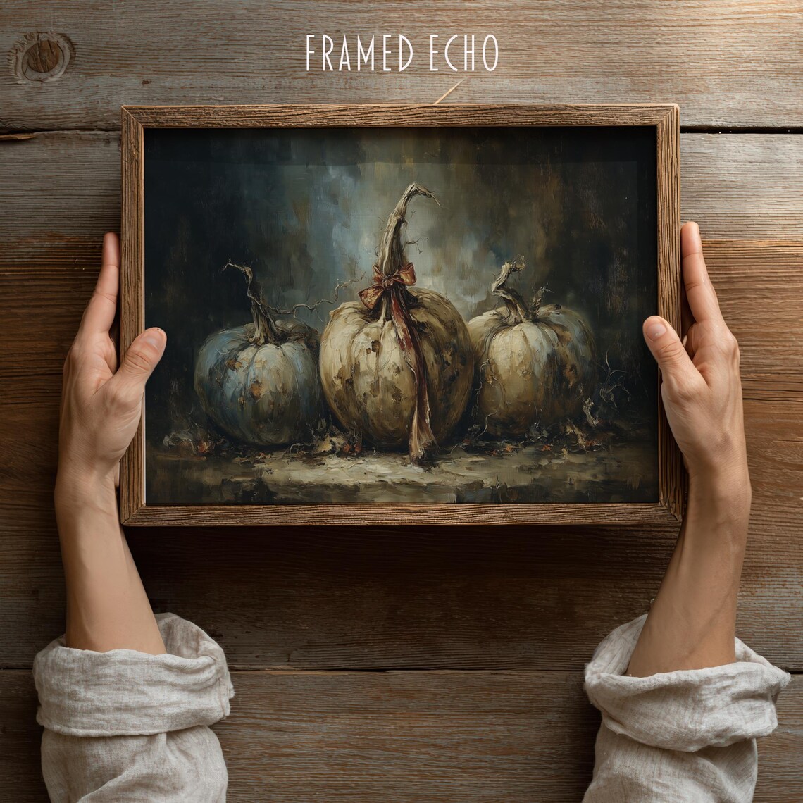 Moody Pumpkin Still Life Rustic Farmhouse Fall Oil Painting Print