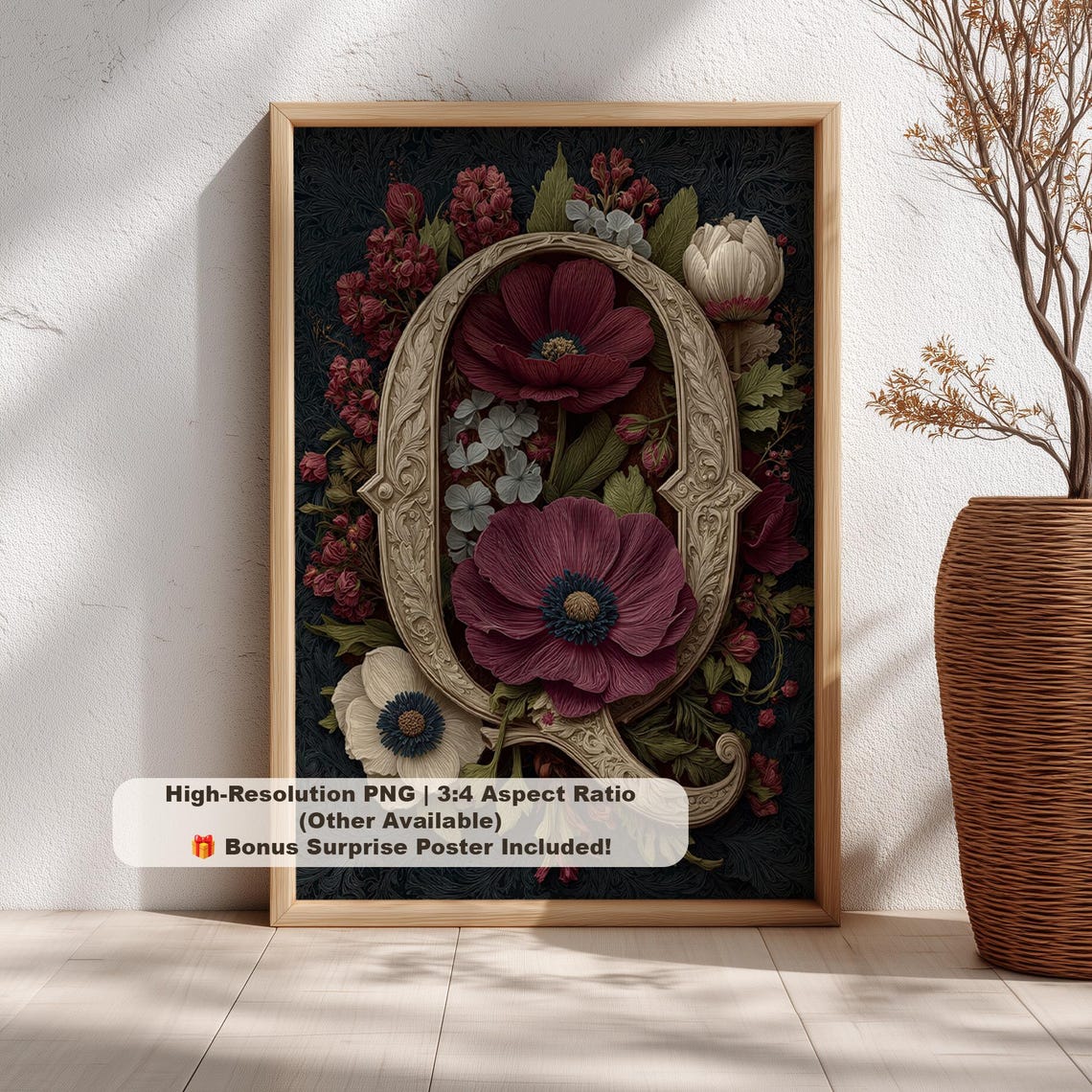 Custom Monogram Wall Art Vintage Botanical Nursery Decor