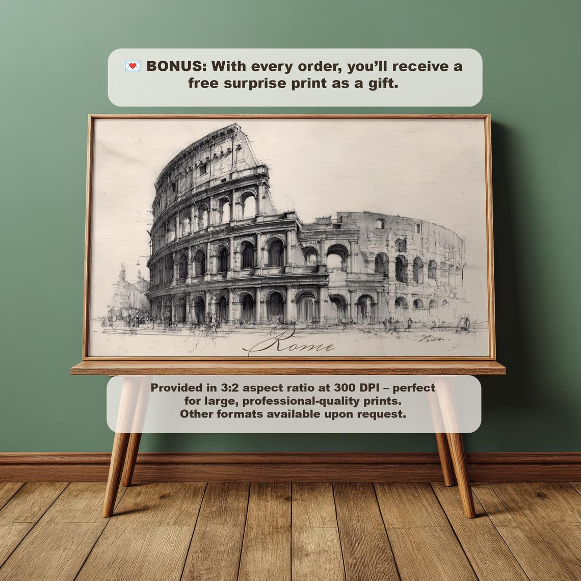 Colosseum Rome Ancient Ruins Pencil Sketch Architecture Art Print