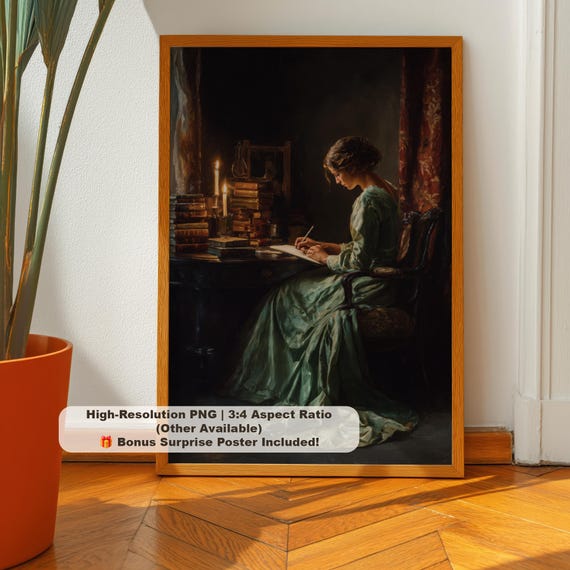 Dark Academia Art Print Woman Writing By Candlelight