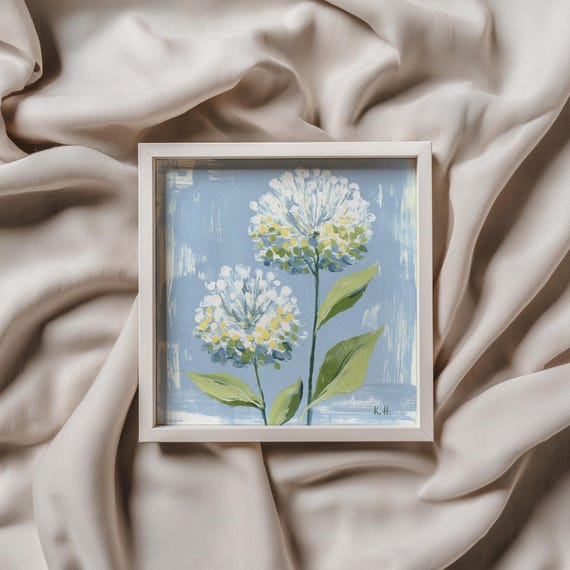 Southern Botanical Print In Blue Green Hydrangea Chinoiserie