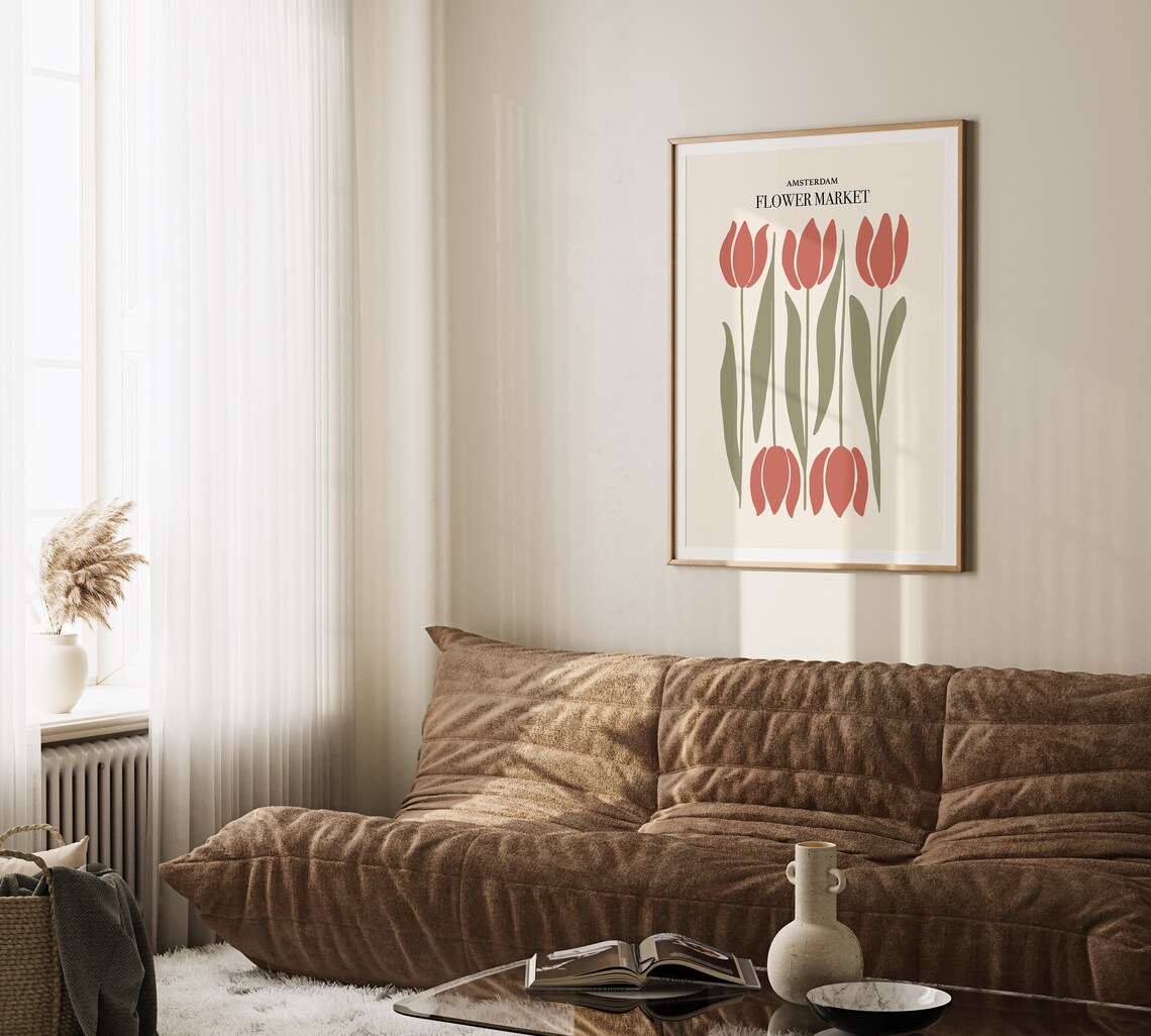 Amsterdam Flower Market Red Tulips Minimalist Dutch Floral Poster - Image 2