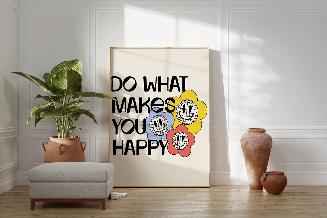 Do What Makes You Happy Disco Flower Retro Groovy Quote Poster - Image 4