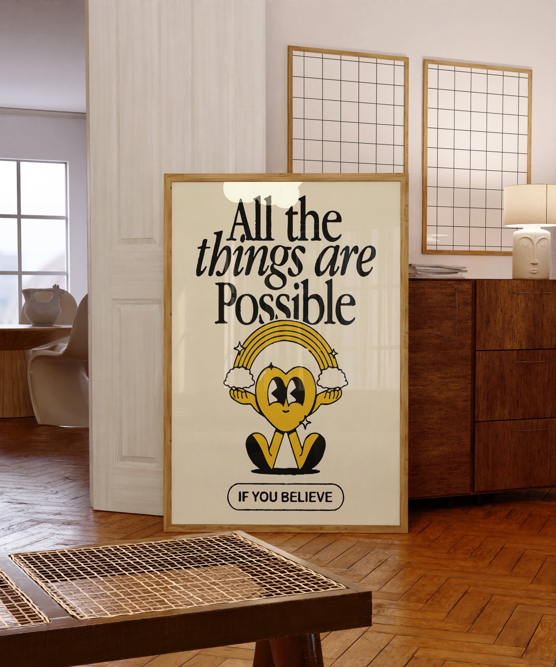 All Things Are Possible Rainbow Heart Retro Inspirational Quote Poster - Image 6