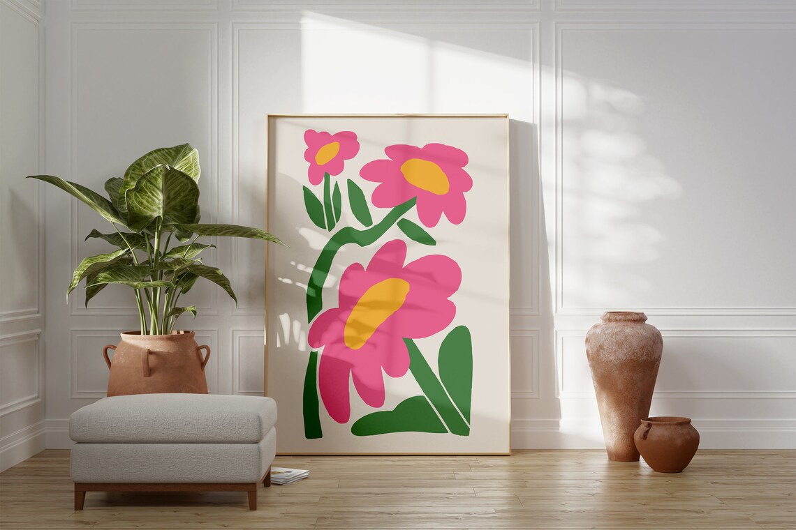 Matisse Style Pink Floral Bouquet on Beige Gallery Wall Poster - Image 4