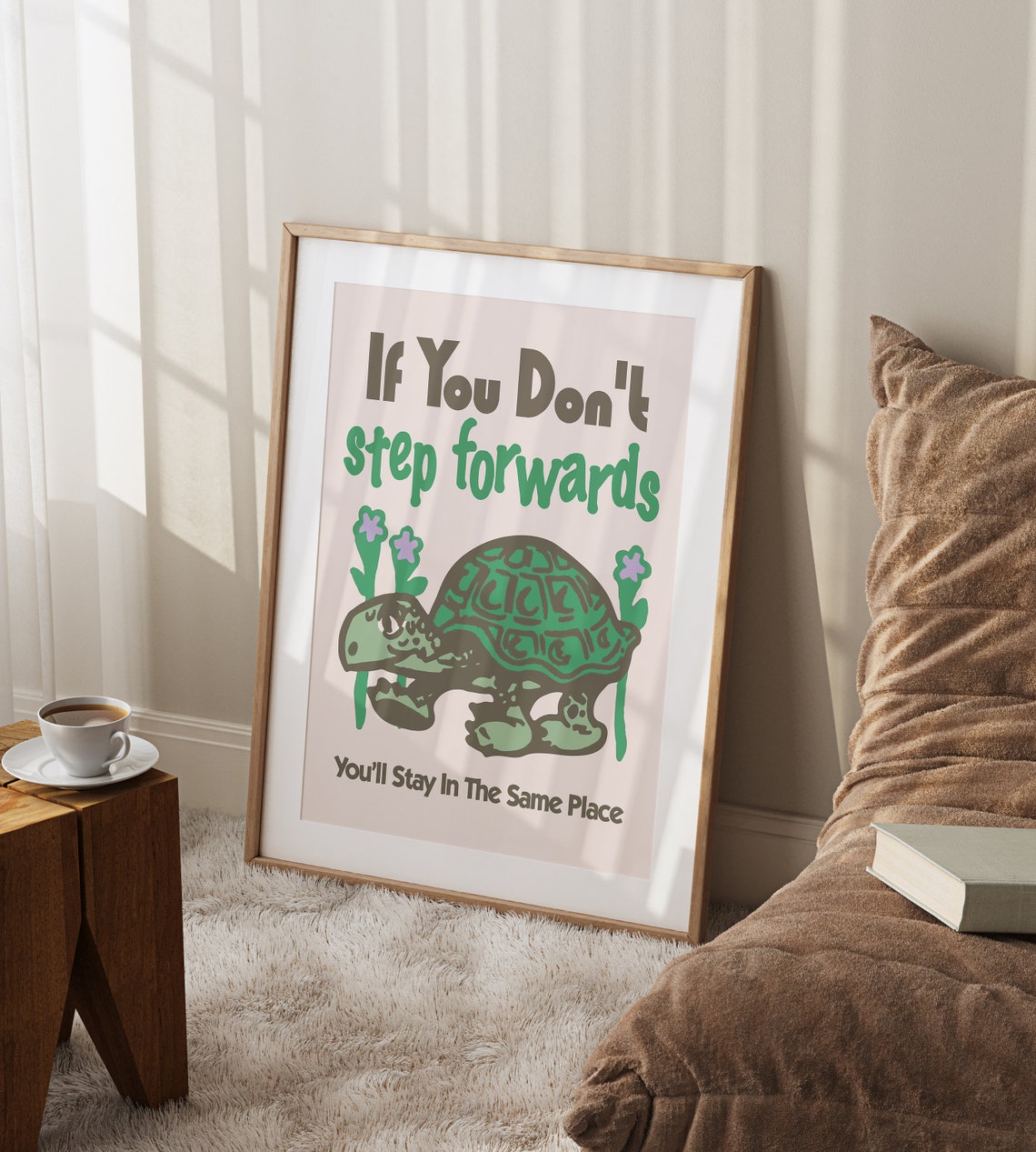 Gentle Tortoise Step Forward Retro Motivational Quote Wall Art - Image 2