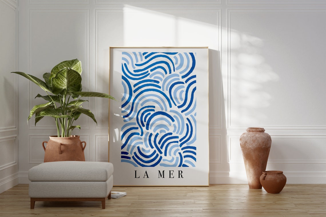 La Mer Blue Wave Arcs Abstract Ocean Coastal Decorative Art Poster - Image 3