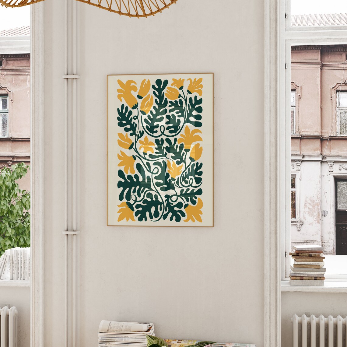 Mustard Yellow Blossom Dark Green Leaf Bold Botanical Art Poster - Image 6