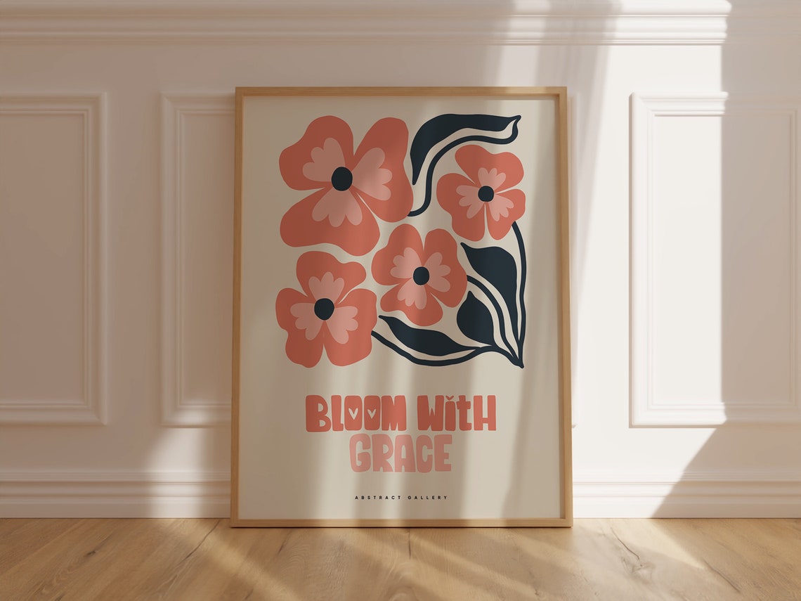 Bloom With Grace Coral Floral Quote Gallery Decorative Poster