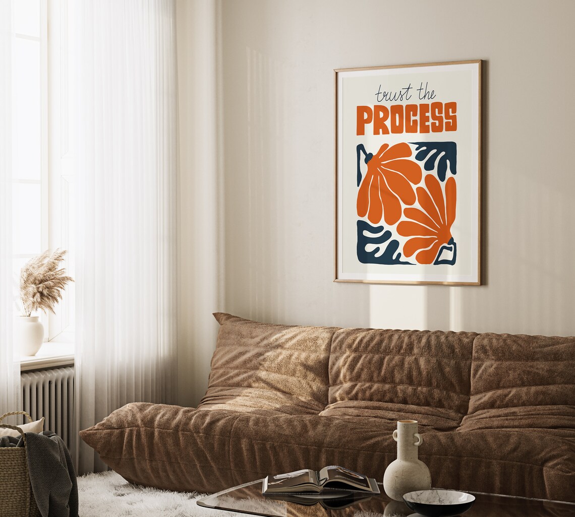 Trust the Process Botanical Orange Floral Retro Quote Poster - Image 3