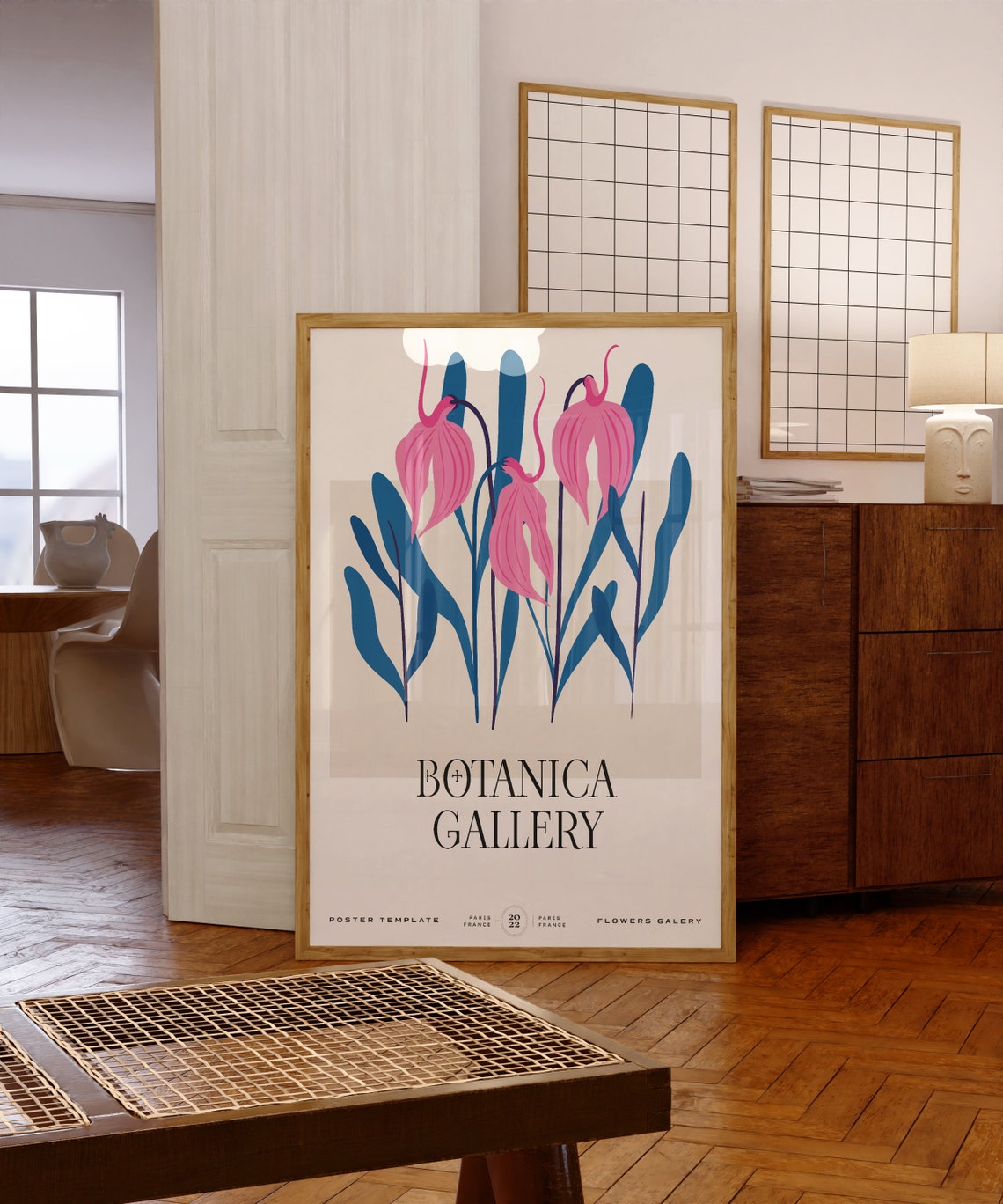Botanica Gallery Pink Bell Flowers Blue Leaves Paris Art Poster - Image 5