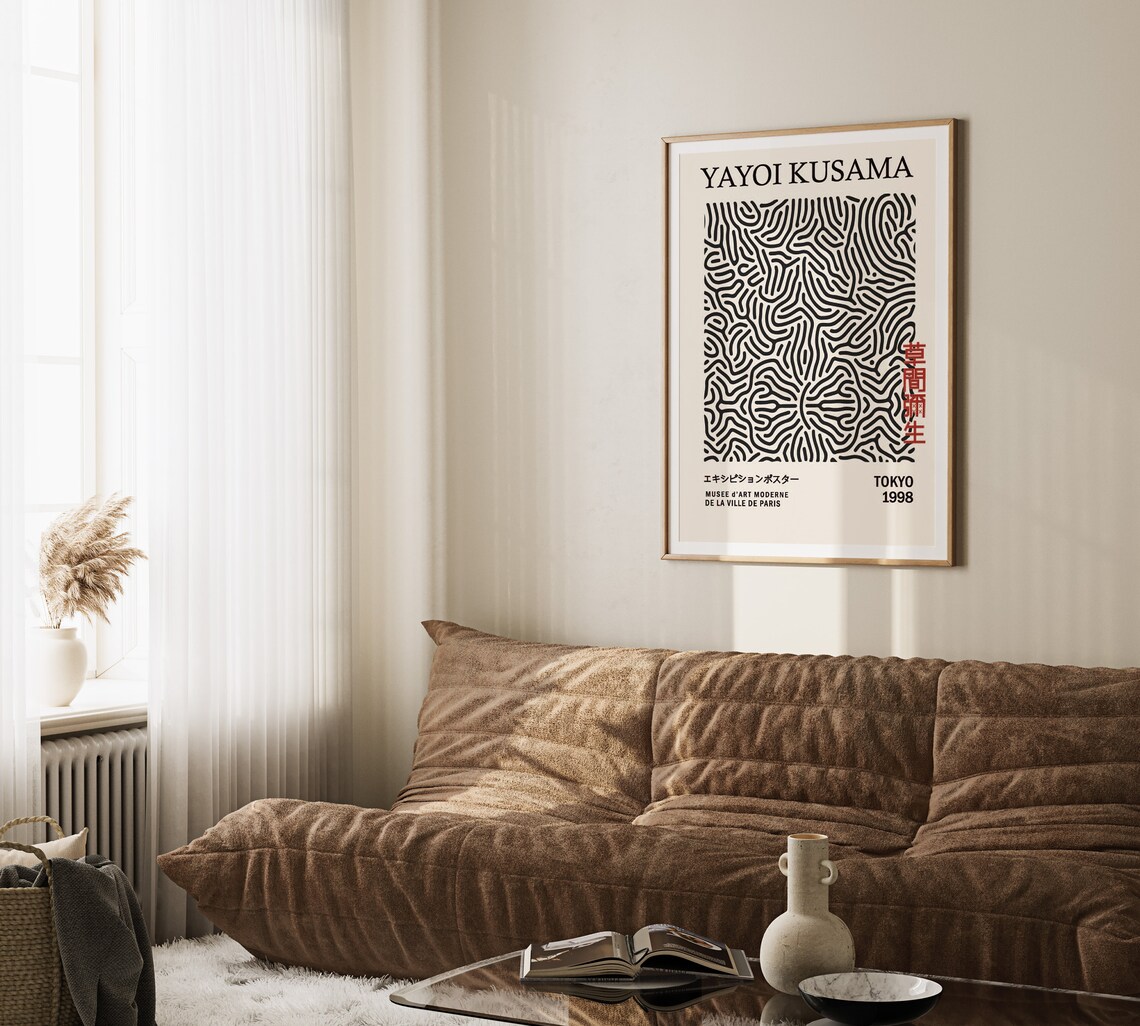 Yayoi Kusama Tokyo 1998 Black White Waves Exhibition Art Poster - Image 3