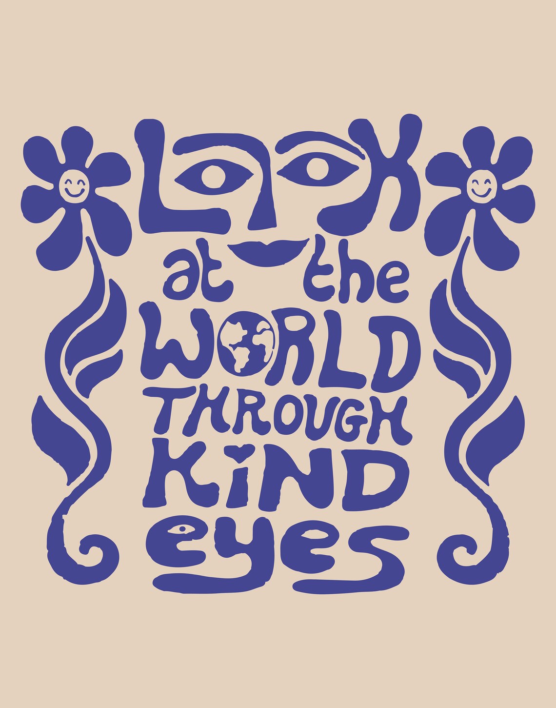 Look at the World Through Kind Eyes Blue Retro Typography Quote Poster - Image 2