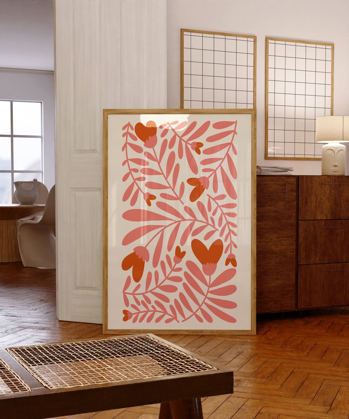 Pink Coral Leafy Floral Pattern Modern Botanical Soft Poster - Image 6