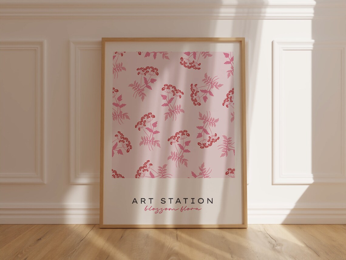 Art Station Blossom Flora Pink Pattern Botanical Soft Poster