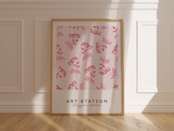 Art Station Blossom Flora Pink Pattern Botanical Soft Poster