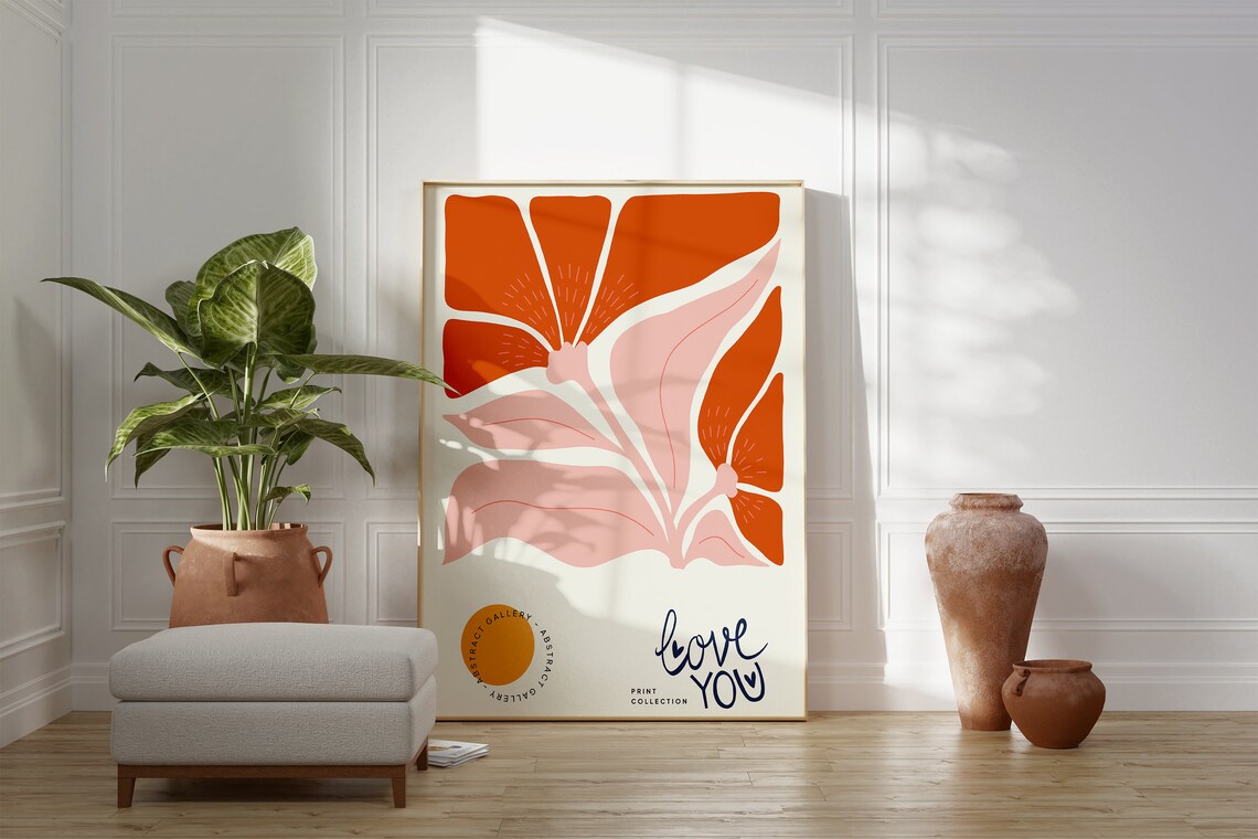 Love You Red Floral Abstract Gallery Collection Romantic Art Poster - Image 3