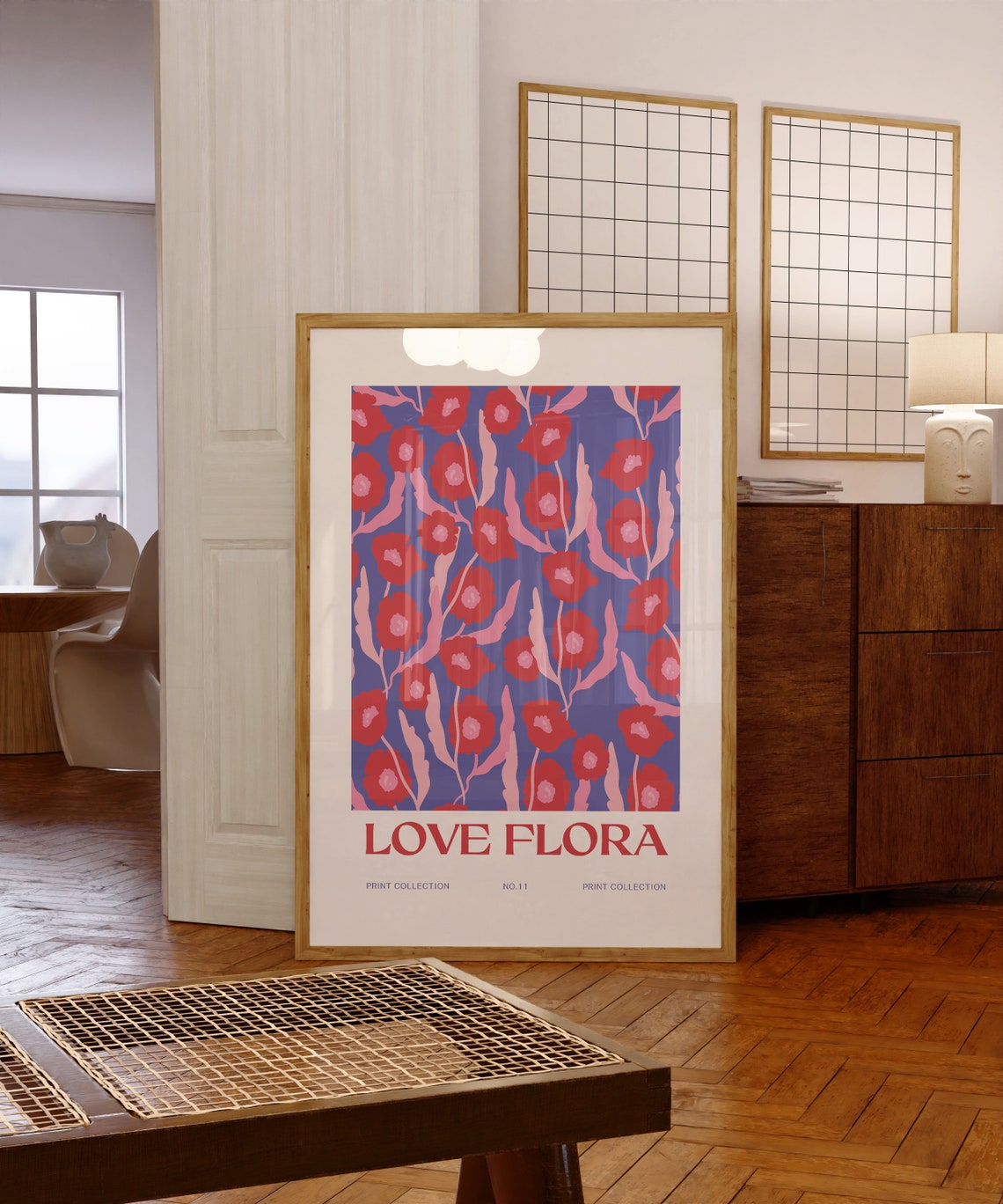 Love Flora No.11 Red Poppy Flowers on Blue Botanical Art Poster - Image 4