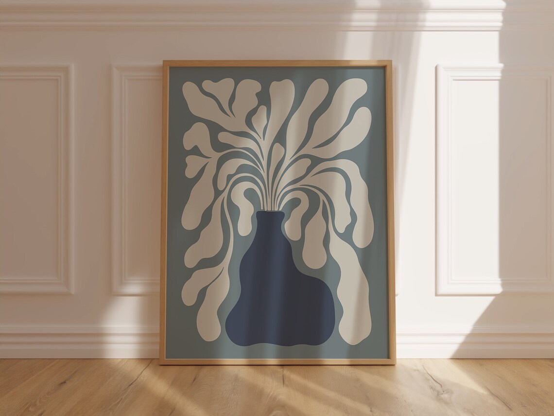 Matisse Style Cream Organic Leaves in Navy Vase Still Life Poster