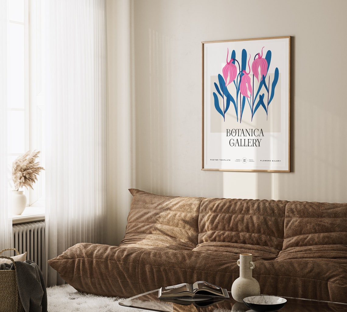 Botanica Gallery Pink Bell Flowers Blue Leaves Paris Art Poster - Image 2