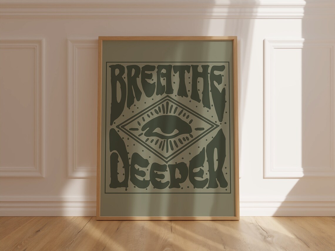 Breathe Deeper Sage Green Retro Quote Poster with All-Seeing Eye Art - Image 5