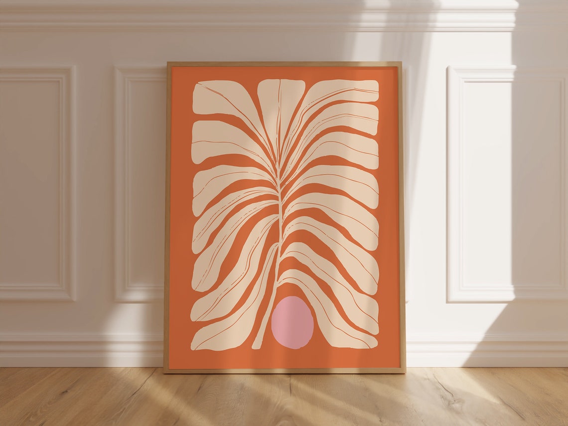 Matisse Style Burnt Orange Botanical Leaf Fronds Decorative Poster