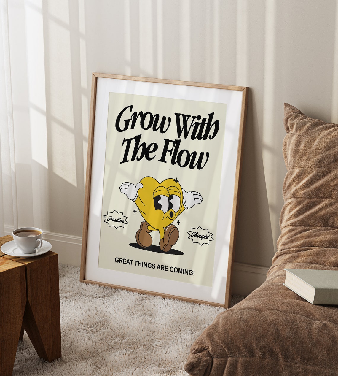 Grow With The Flow Retro Heart Mascot Positivity Poster Great Things - Image 2