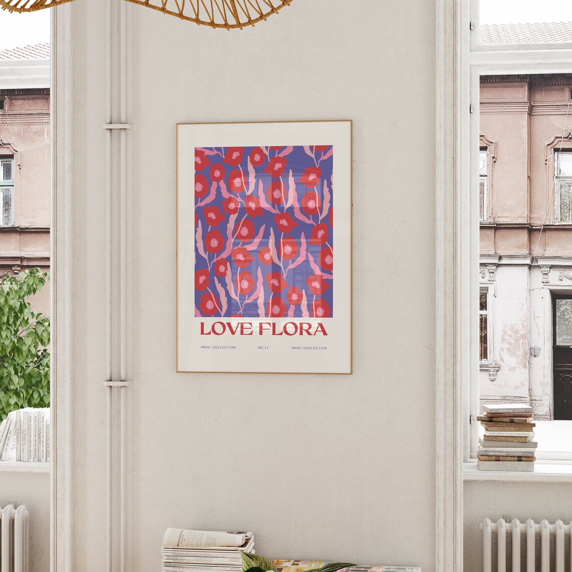 Love Flora No.11 Red Poppy Flowers on Blue Botanical Art Poster - Image 6