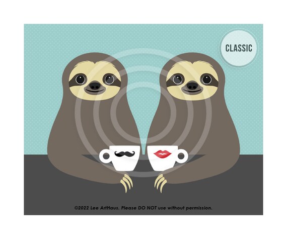 Two Sloths Coffee Date His And Hers Mugs Cute Couple Gift Poster
