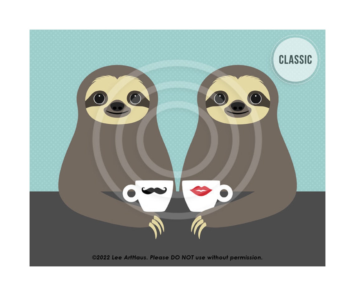 Two Sloths Coffee Date His And Hers Mugs Cute Couple Gift Poster