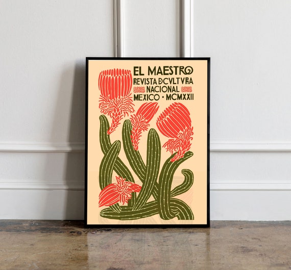 Mexican Cactus Vintage Poster, Boho Decor