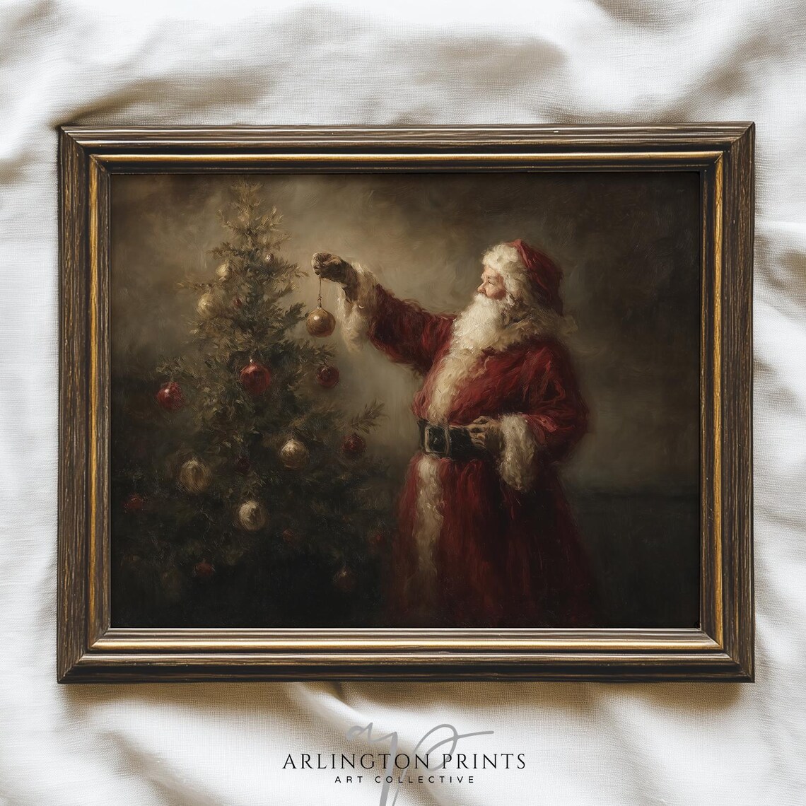 Vintage Christmas Santa With Tree Art Print
