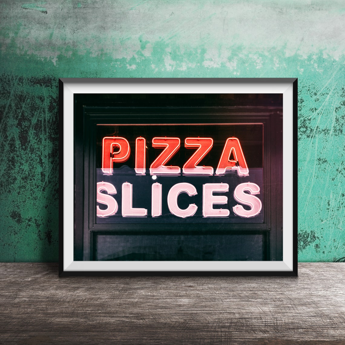 Pizza Slices Red Neon Window Sign Italian Restaurant Kitchen Poster