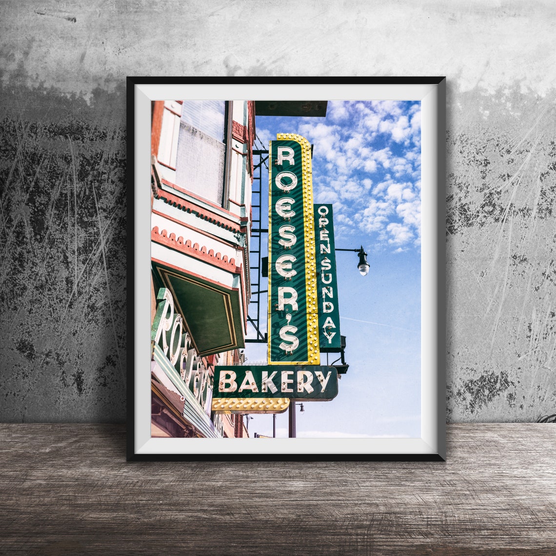 Roeser's Bakery Open Sunday Vintage Neon Sign Chicago Photo Poster