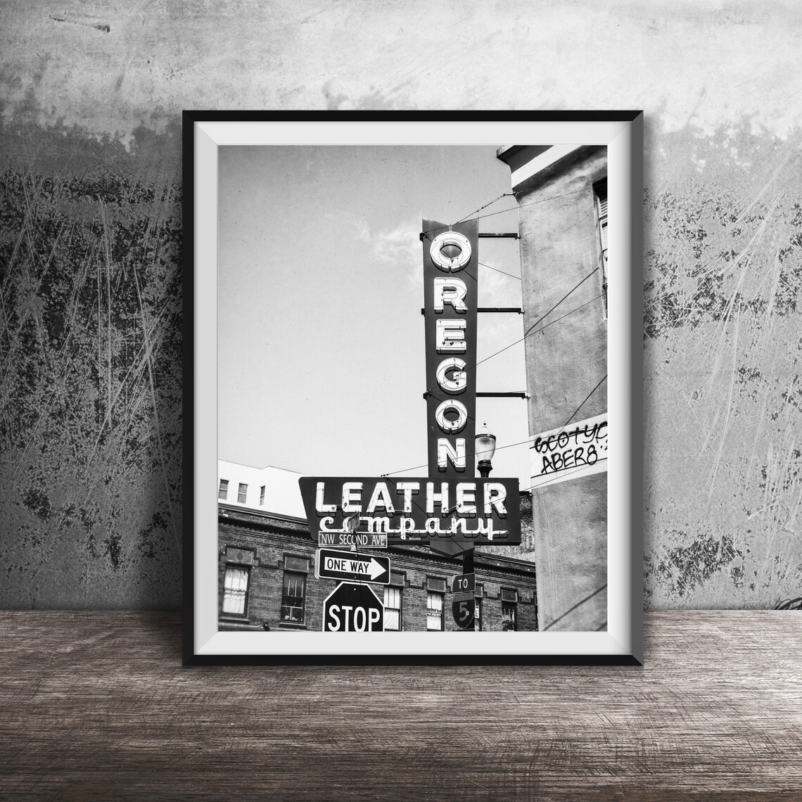 Oregon Leather Company Tall Red Neon Sign Portland Photography Poster - Image 2