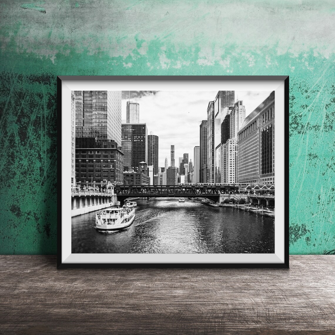 Chicago River Skyline, Wells St Bridge Art Print - Image 2