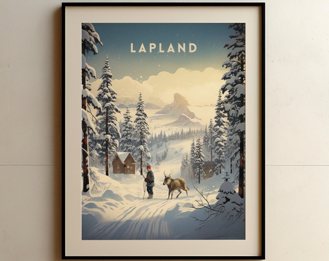 Lapland Travel Lapland Poster Finland Poster Lapland Print Finland Travel Poster Retro Art Print Scandinavian Landscape Snowy Mountains - Image 6