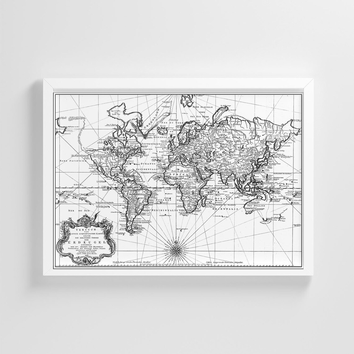 Vintage Medieval World Map, Illustration Art Print